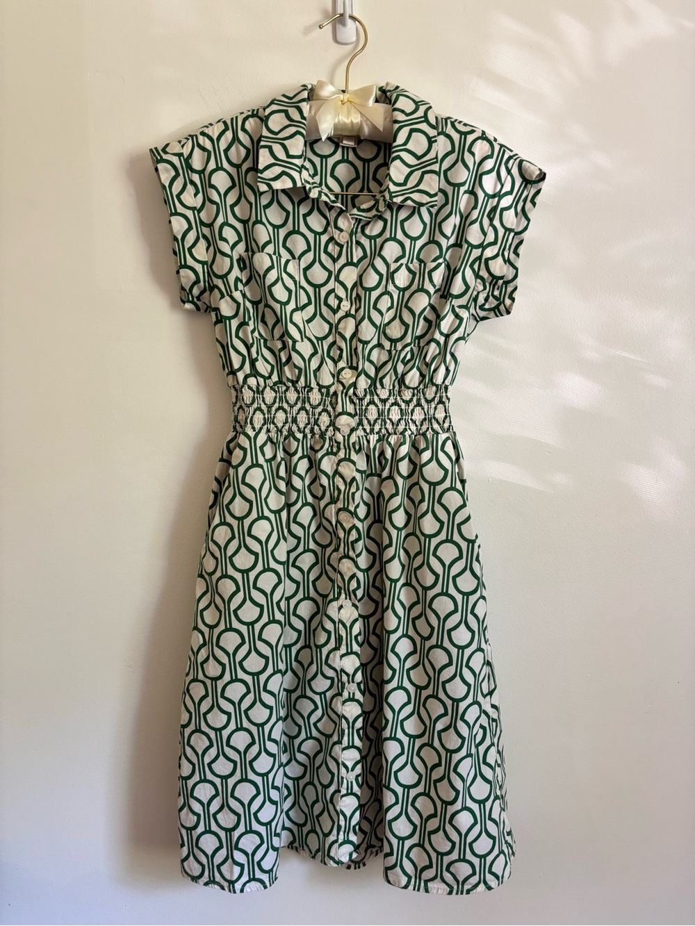 Green Geometric Print Button Up Shirt Dress - Women's Casual Summer Dress